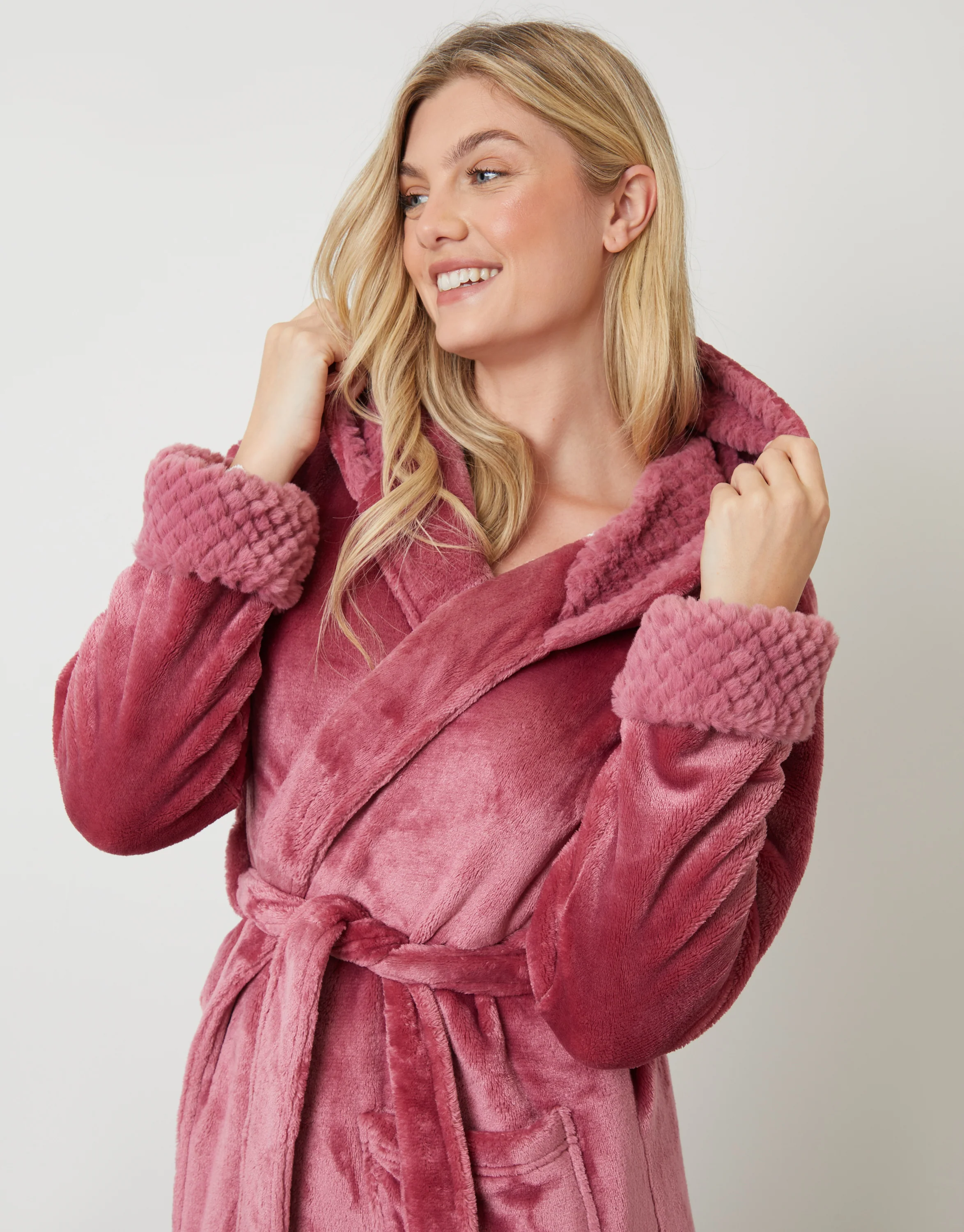 Soft Faux Fur Trim Dressing Gown in Pink