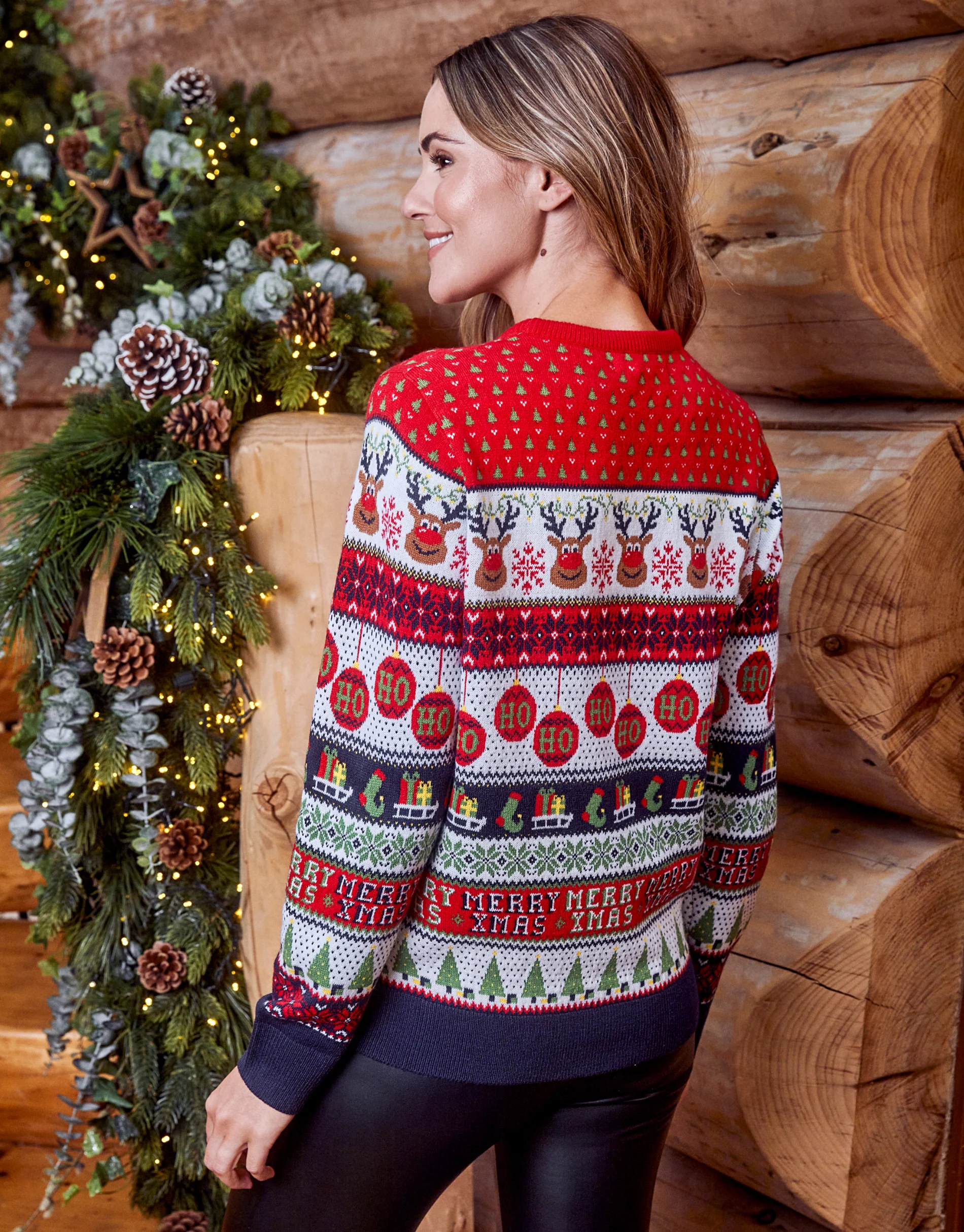 Reindeer Bauble Fairisle Christmas Jumper in Red - Image 3