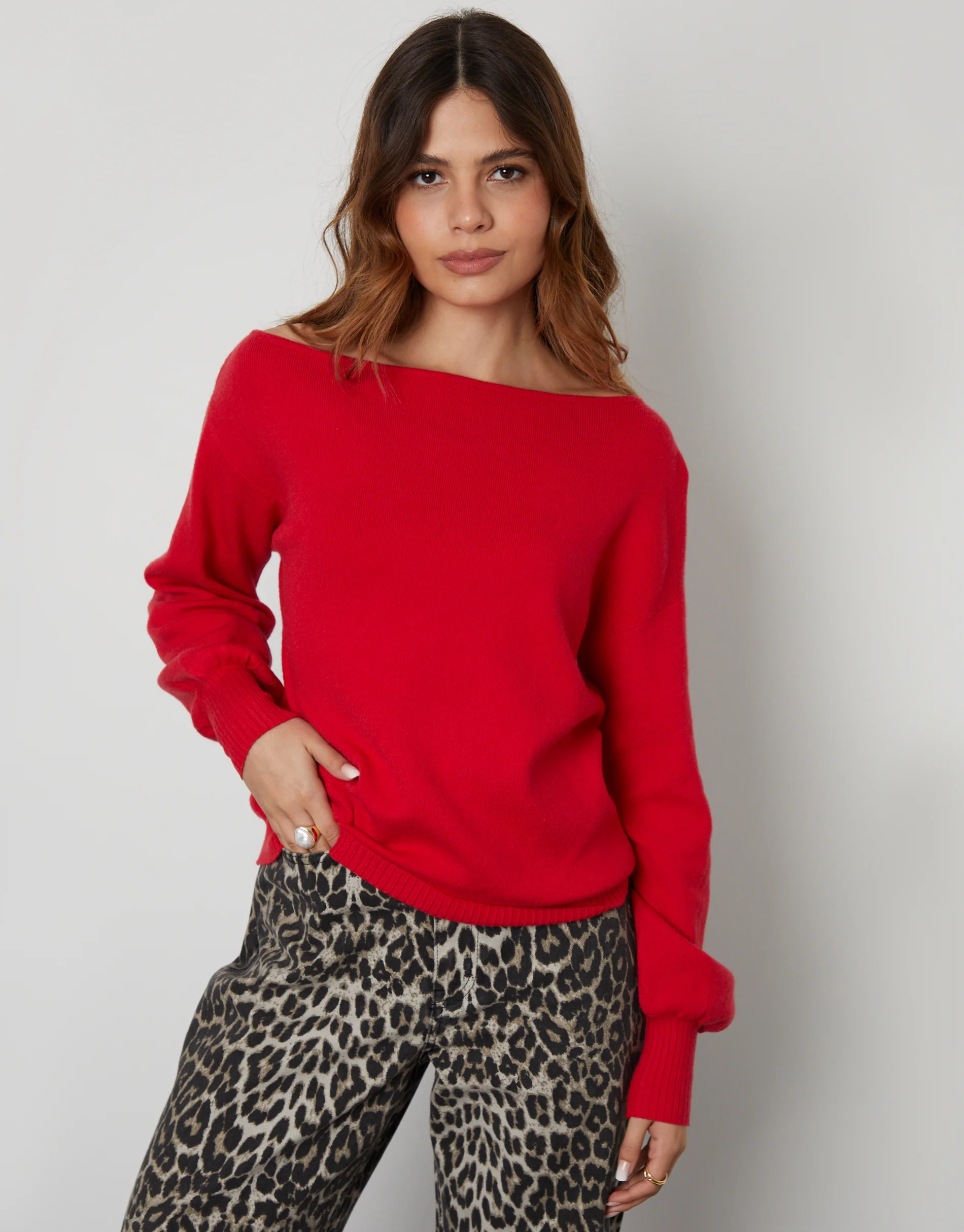 Soft Slash Neck Jumper in Red - Image 3