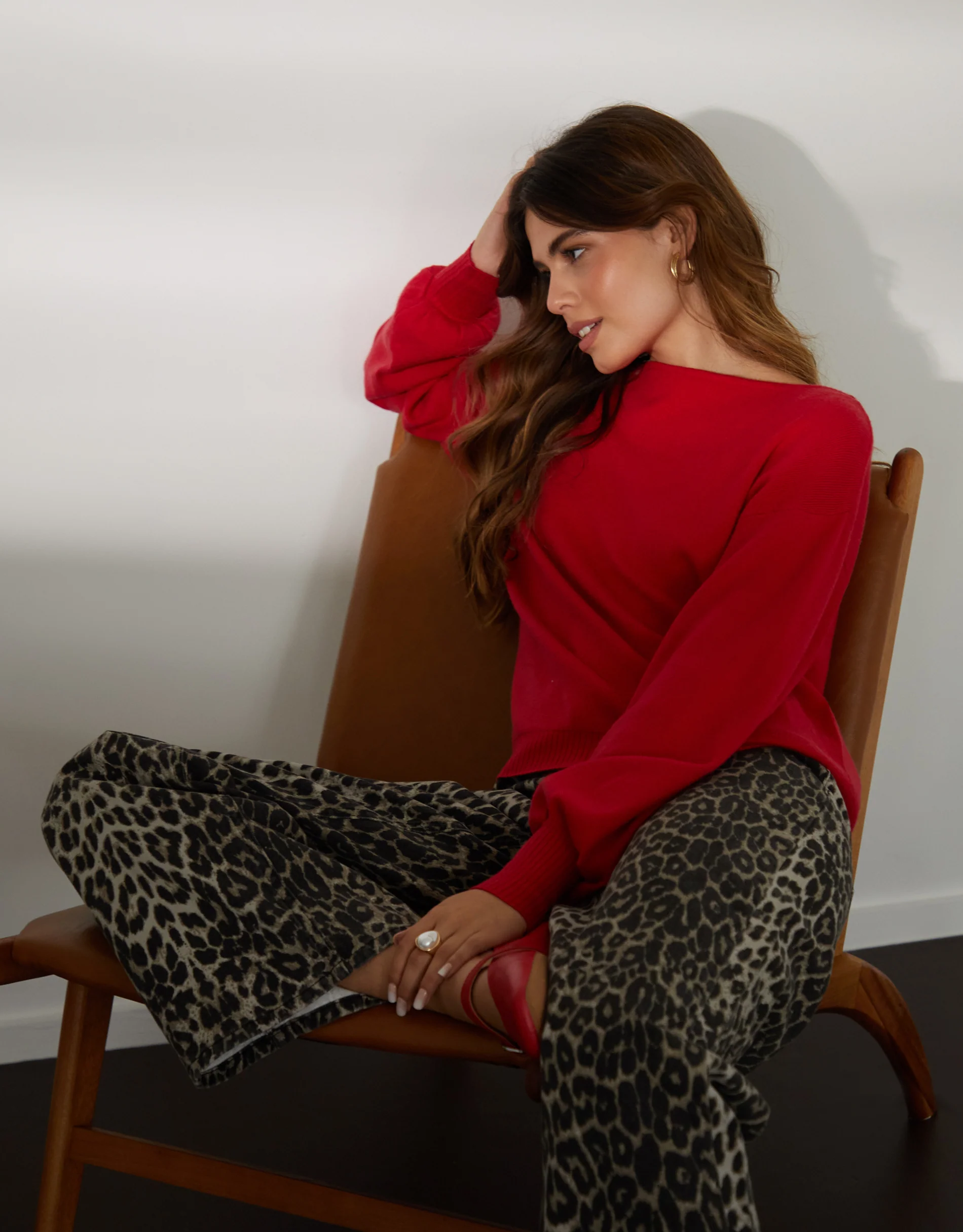 Soft Slash Neck Jumper in Red - Image 5