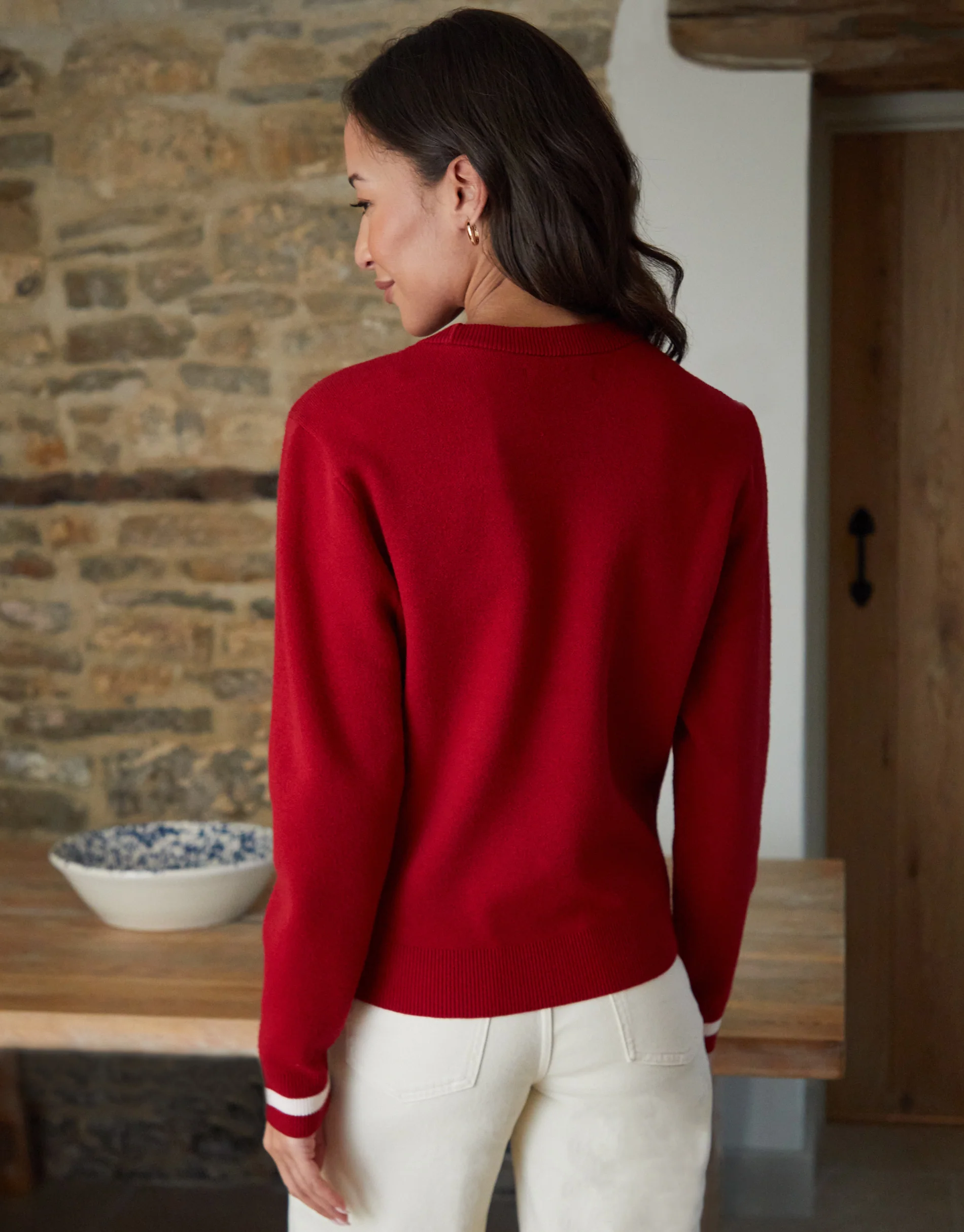 Varsity Knitted Jumper in Red - Image 2