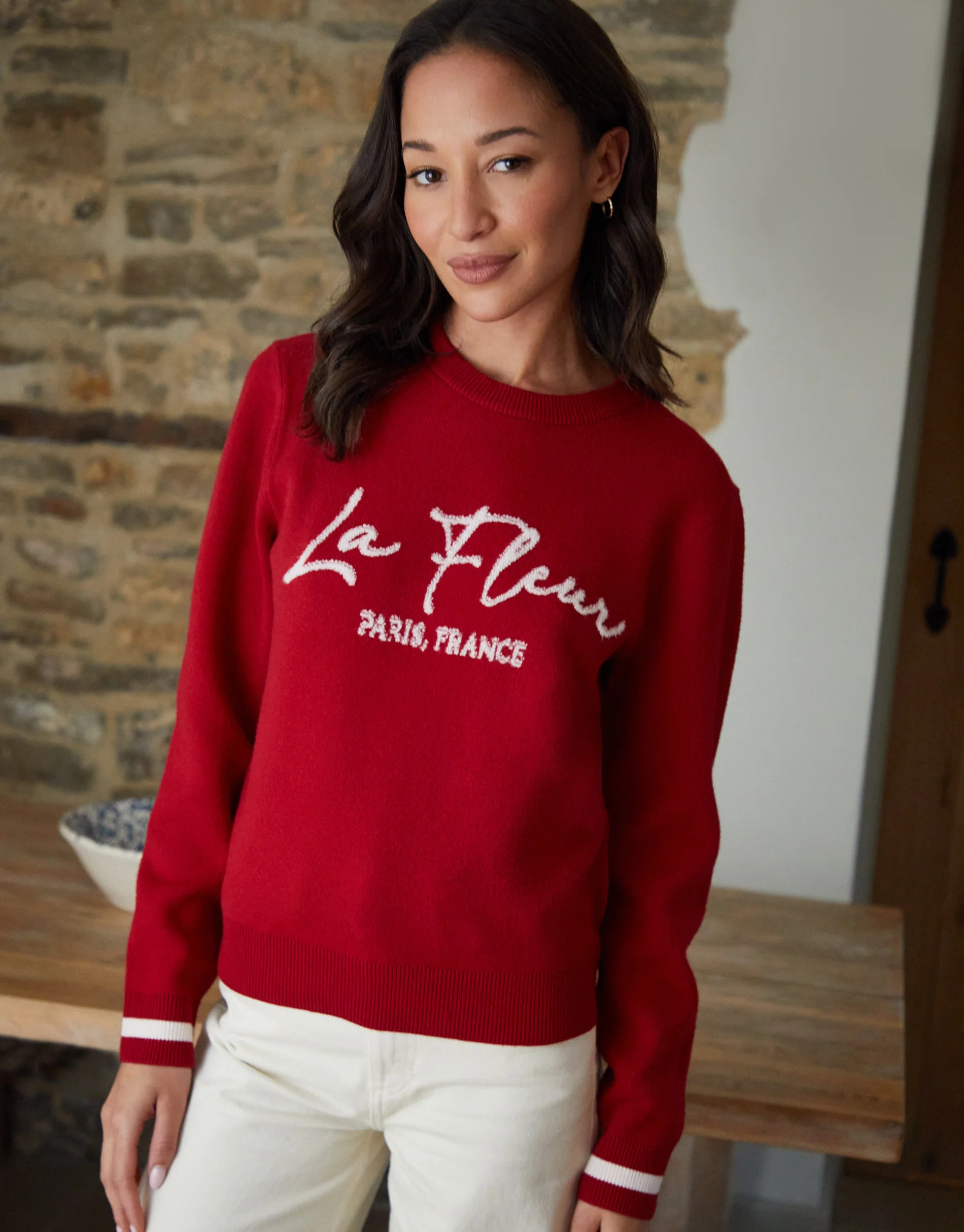 Varsity Knitted Jumper in Red - Image 3