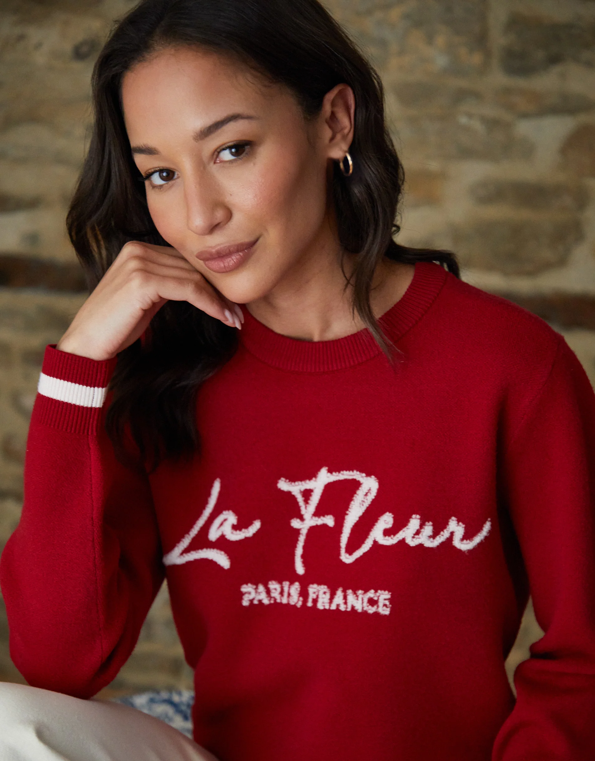 Varsity Knitted Jumper in Red - Image 4