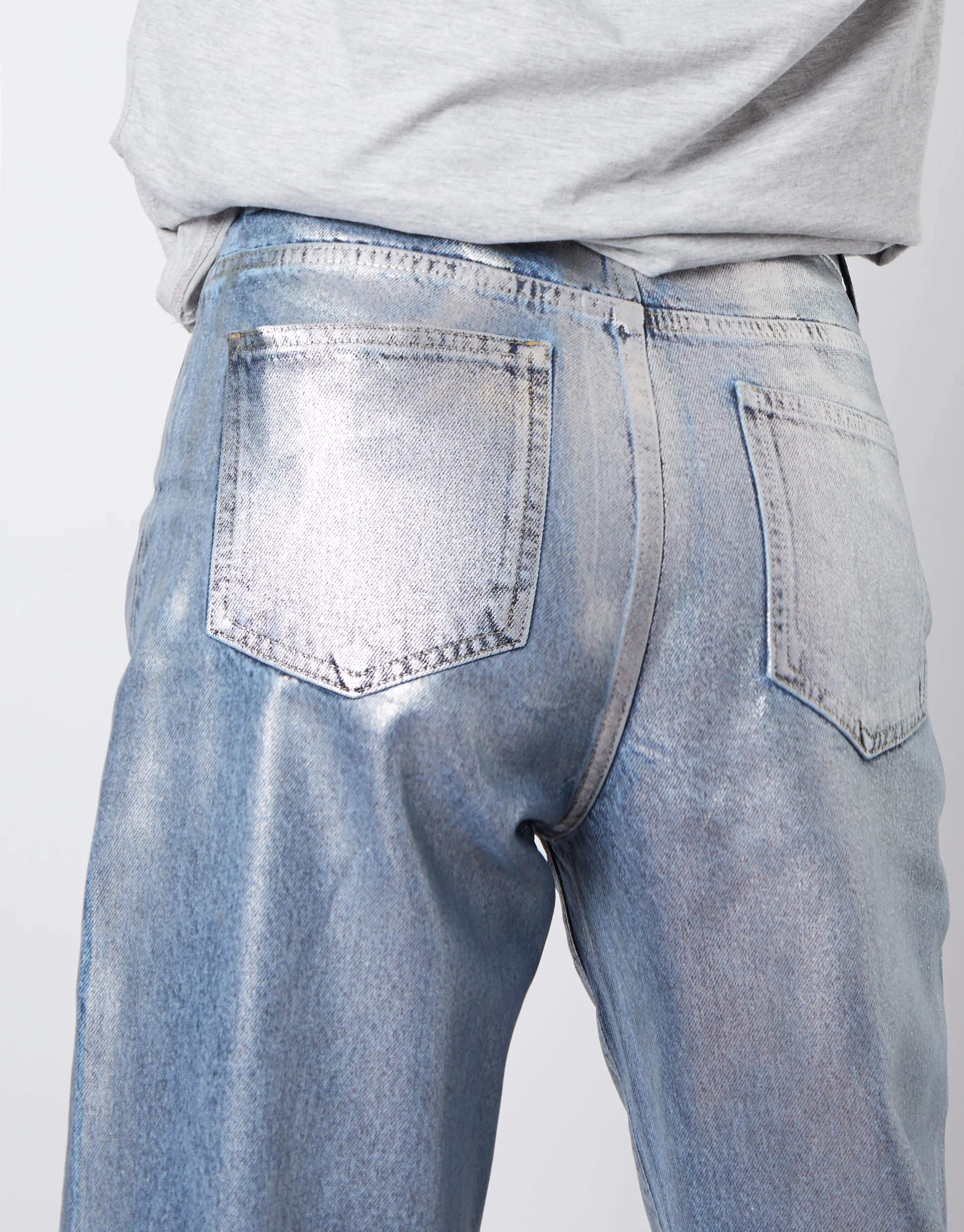 Wide Leg Coated Metallic Denim Jeans in Silver - Image 5
