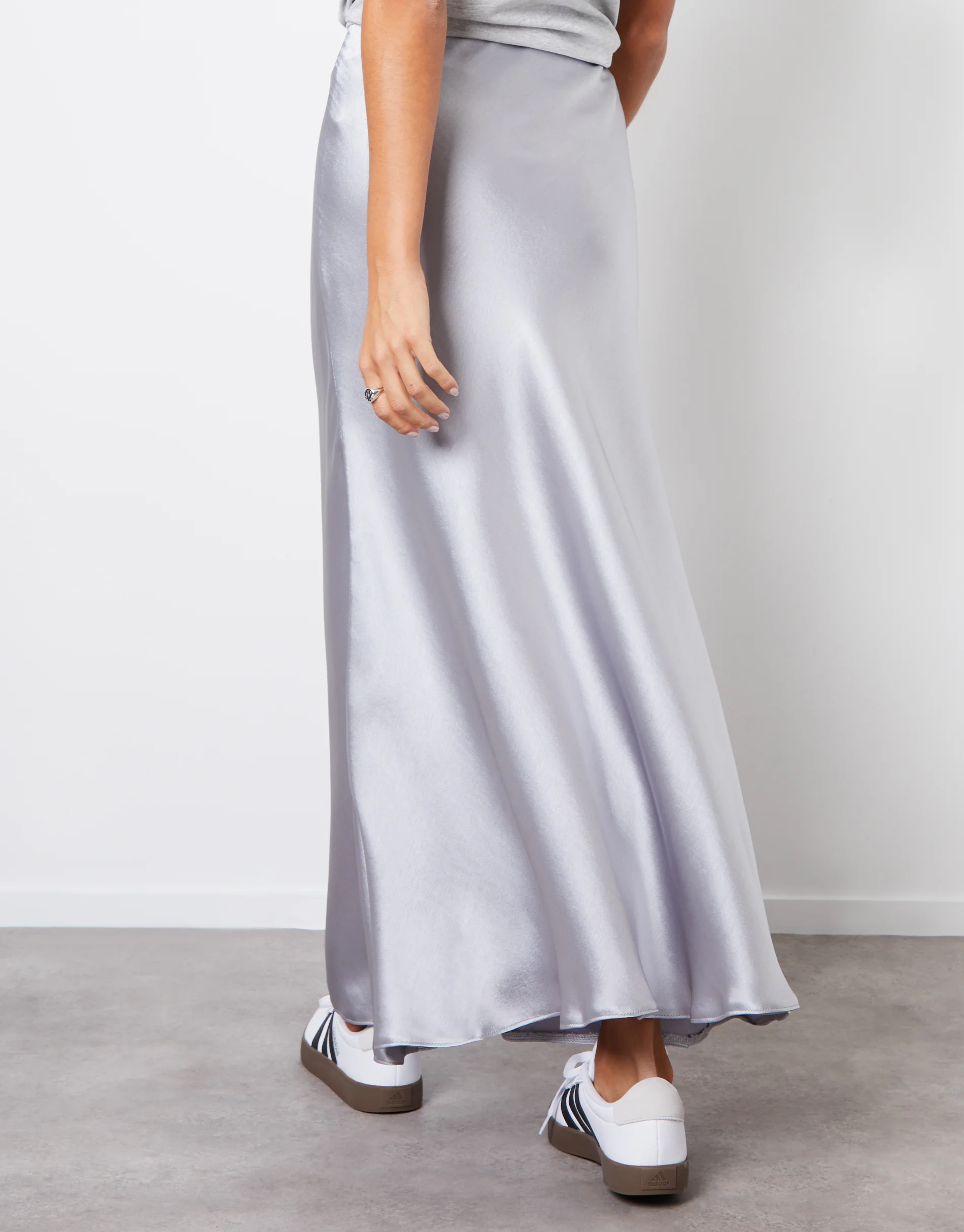 Maxi Satin Slip Skirt in Silver - Image 2