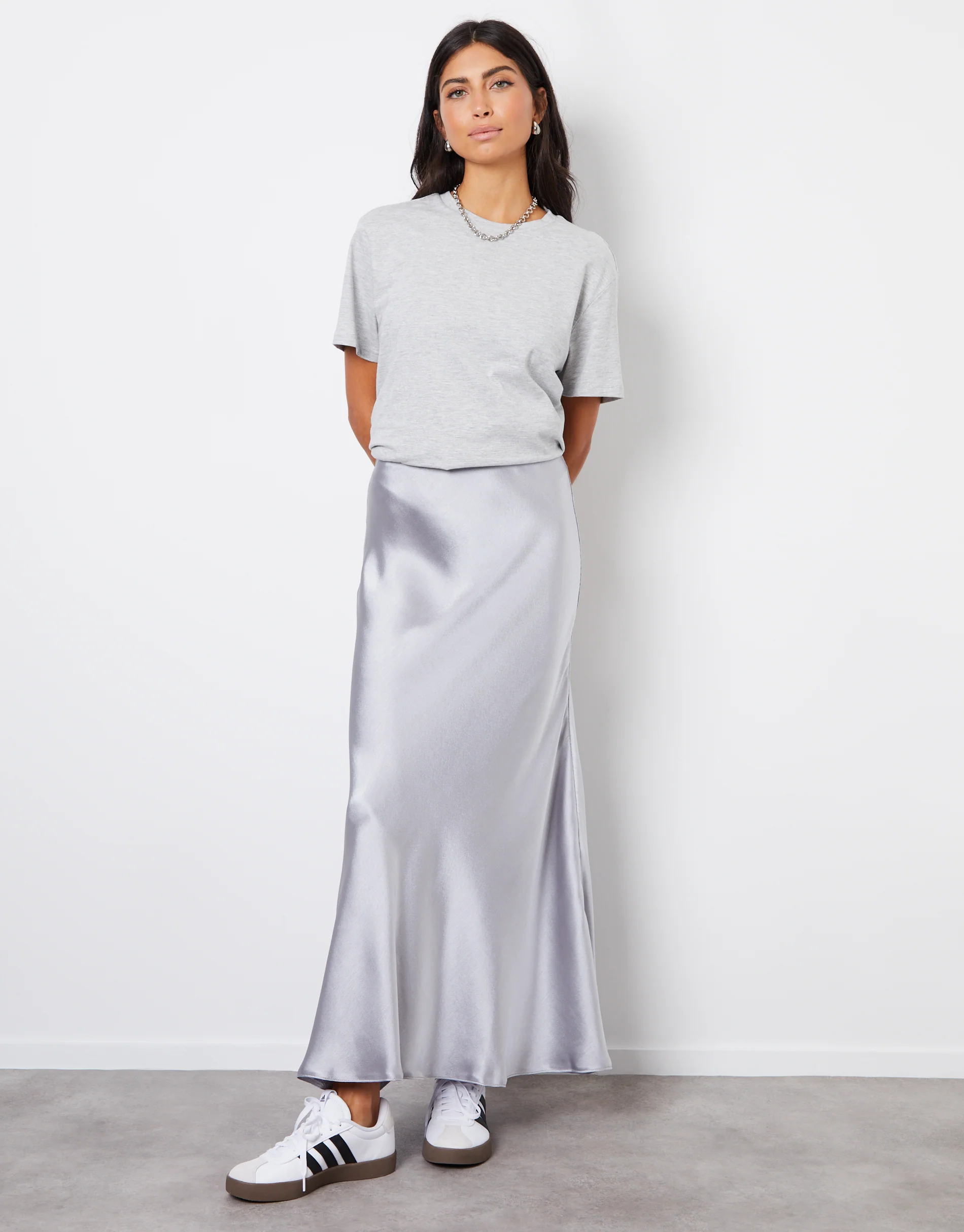 Maxi Satin Slip Skirt in Silver - Image 4