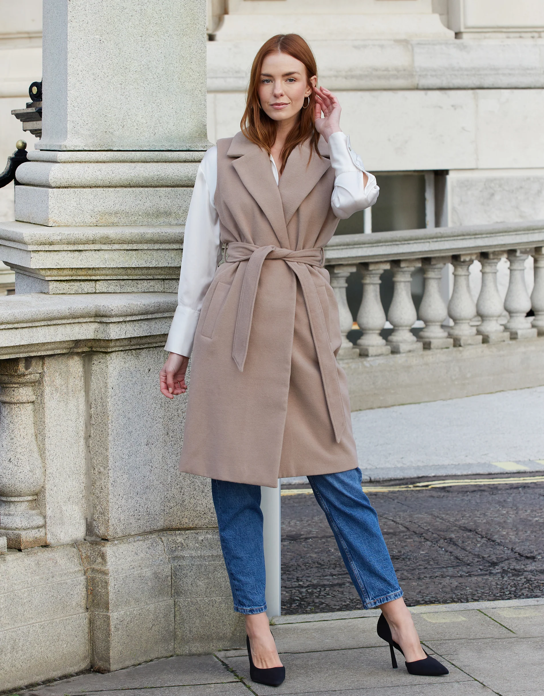 Belted Formal Gilet in Stone - Image 2