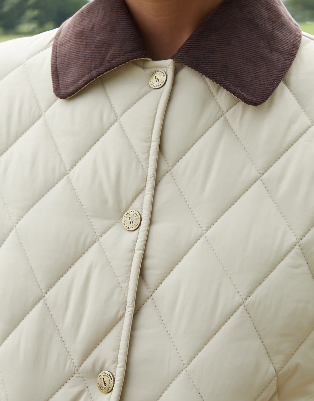 Cord Collar Diamond Quilted Heritage Jacket in Stone - Image 4