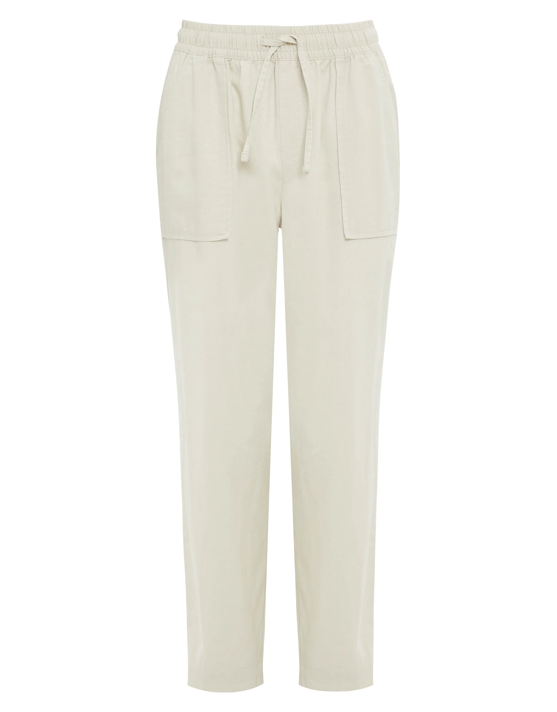 Linen Blend Drawstring Trousers in Stone - Image 5