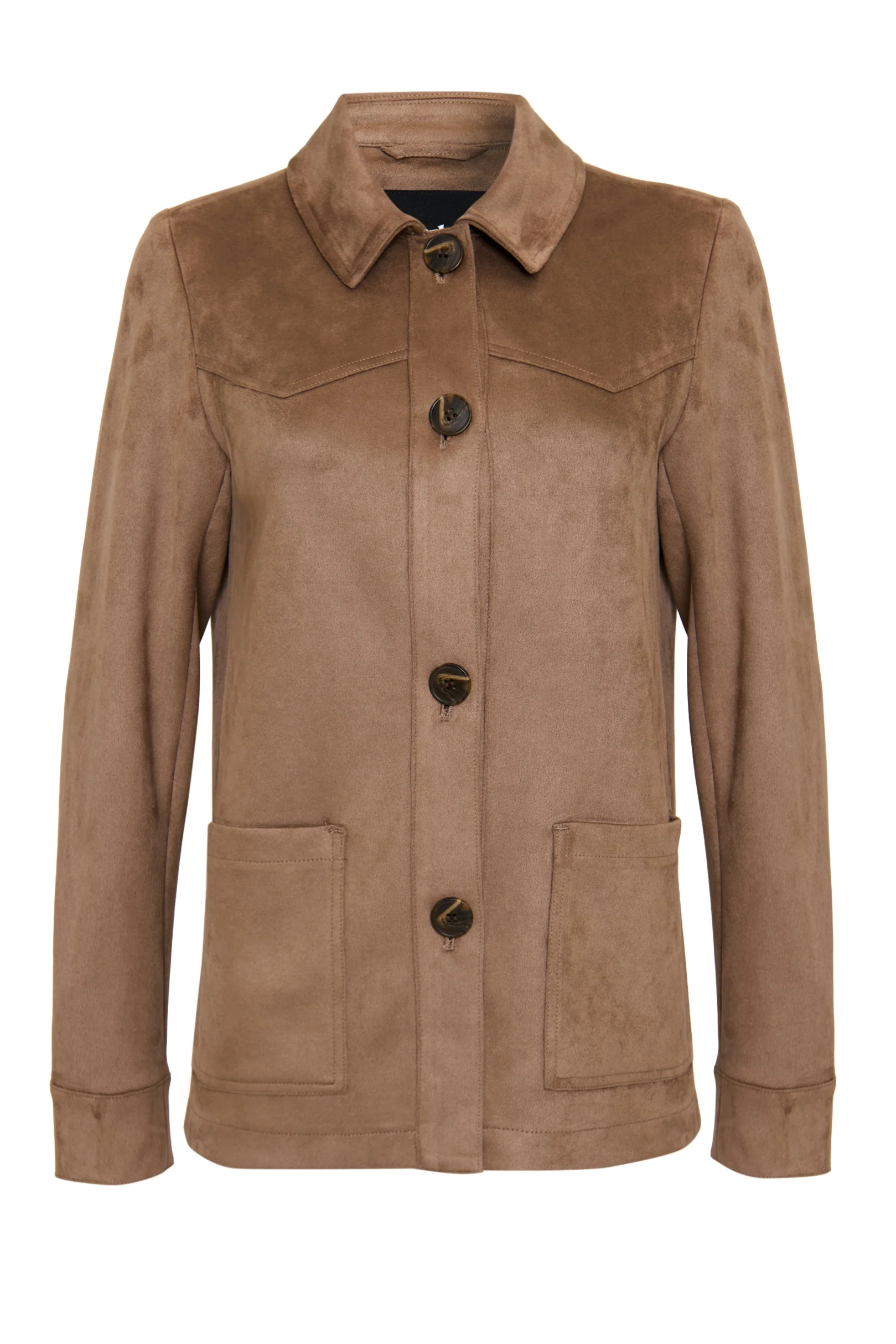 Yoke Detail Suedette Shacket in Taupe - Image 5