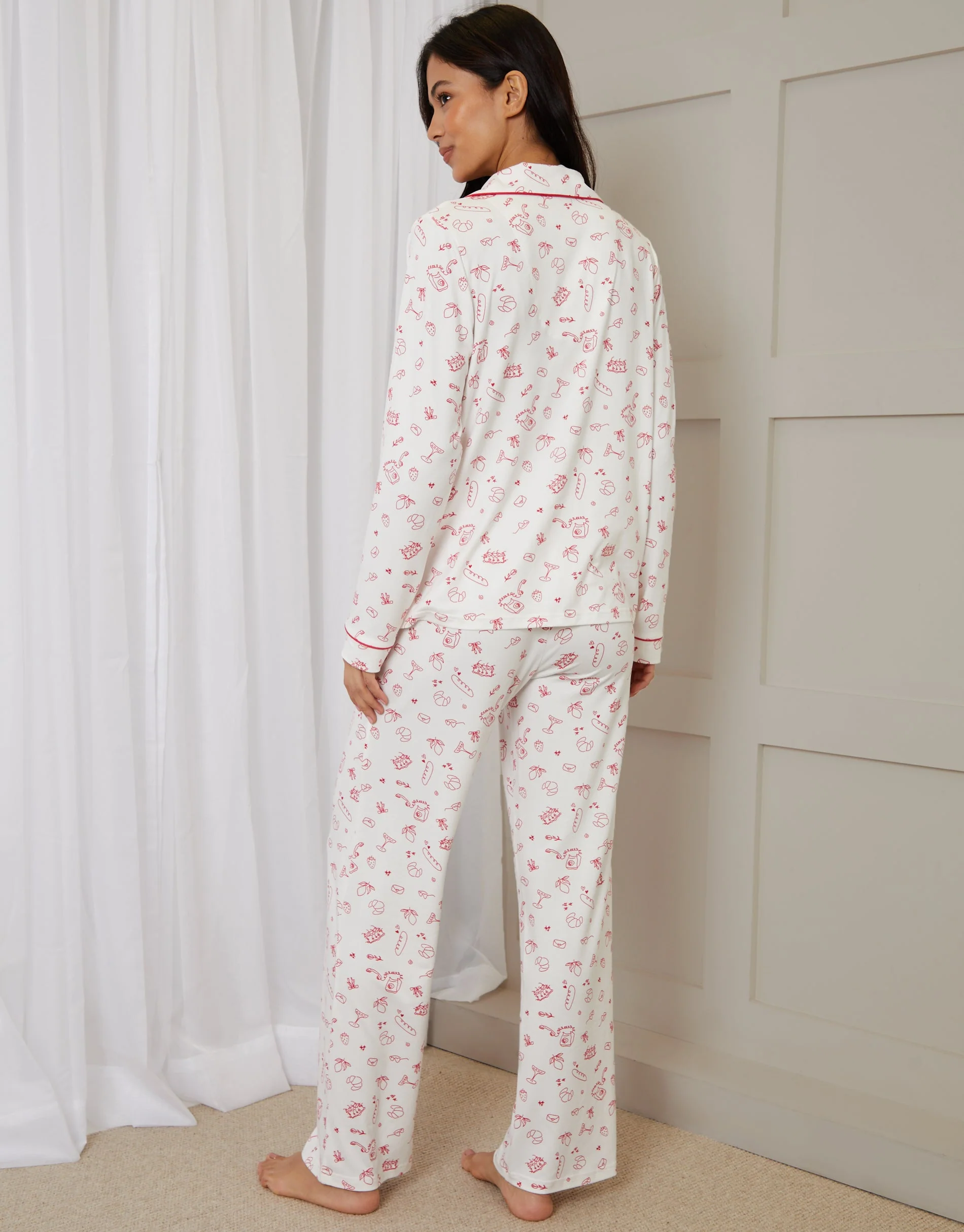Printed Long Button-Through Pyjama Set in White - Image 2