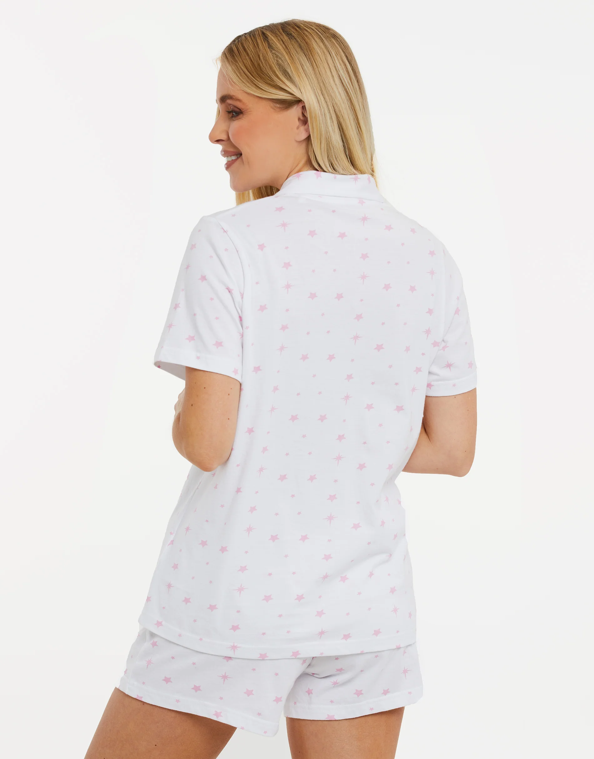 Star Print Short Pyjama Set in White - Image 2