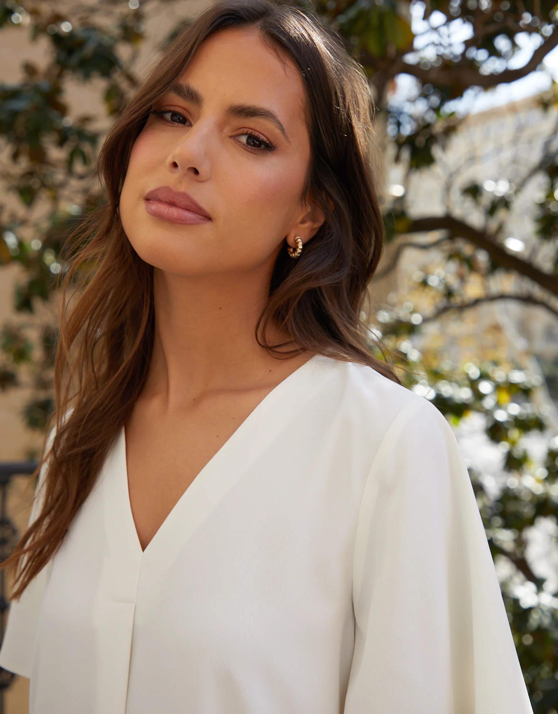 V Neck Flutter Sleeve Blouse in White - Image 5