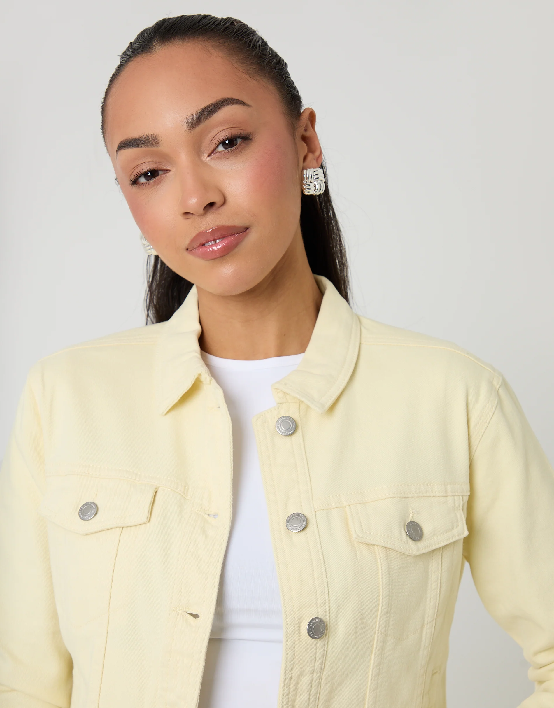 Stretch Denim Jacket in Yellow - Image 4